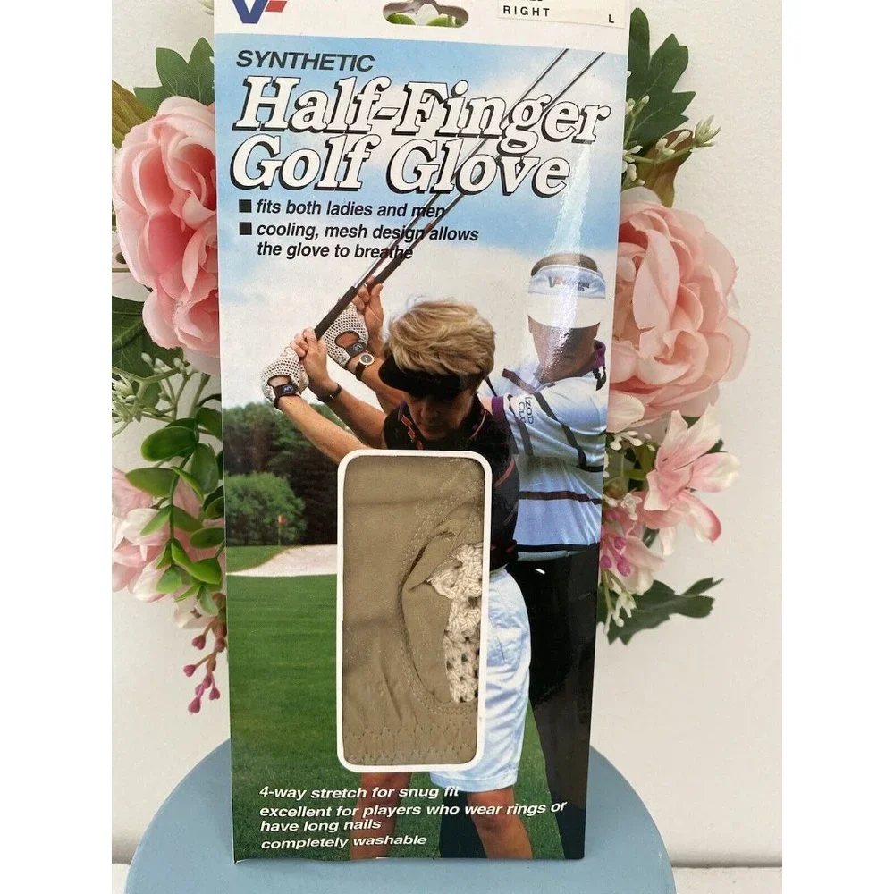 Valley Forge Synthetic Half-finger Golf Glove Ladies Right‎ Large Cream Color